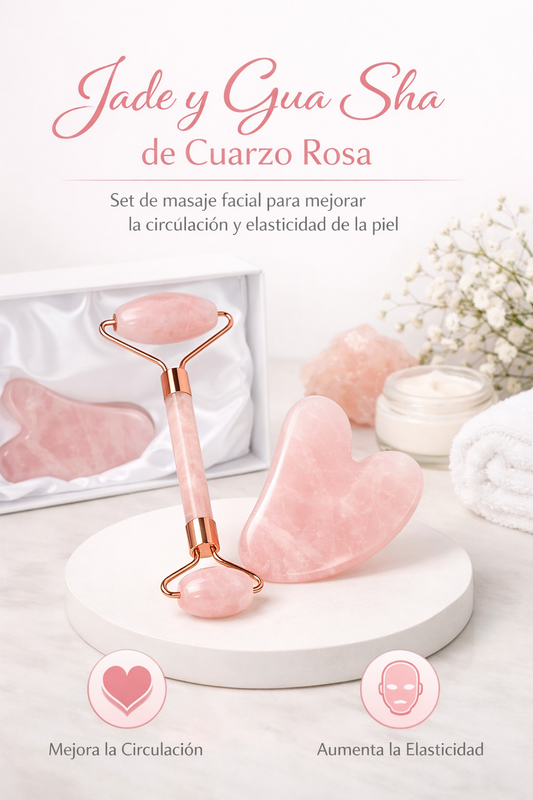 Jade y Gua Sha de Cuarzo Rosa